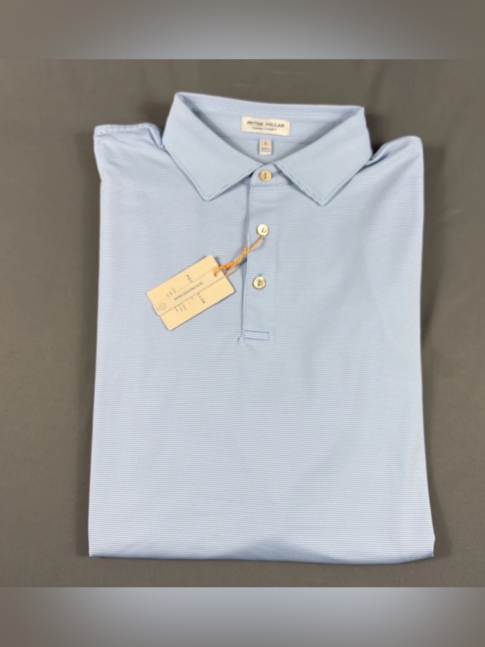Peter Millar Golf Shirt Polo CS Summer Comfort Sleeve Logo Striped LS Large Blue
